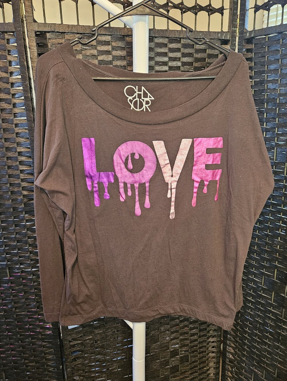 Chaser 'LOVE' Graphic Long Sleeve Tee - Brown with Pink Gradient Print
